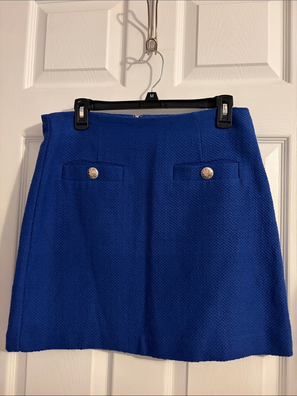 Ann Taylor Cobalt Blue Tweed Mini Skirt with Gold Buttons